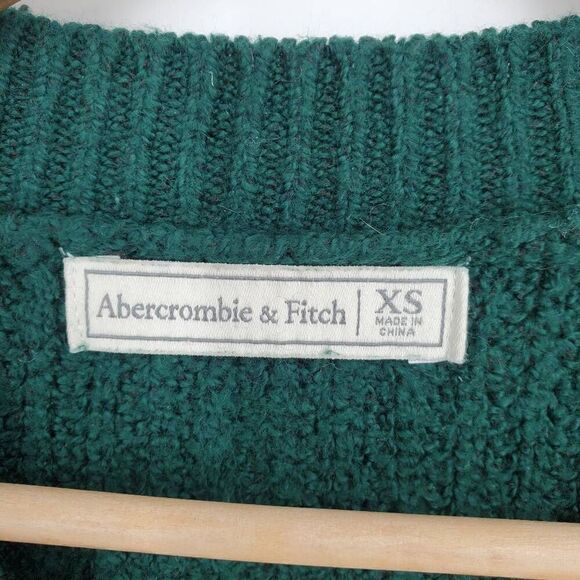 Abercrombie & Fitch Women's Green Cotton Blend Cable Knit Crew Sweater Sizer XS - Picture 2 of 5